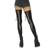 Leg Avenue Wetlook Lace Up Thigh Highs 6925 Black M/L