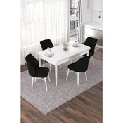 Hanah Home trpezarijski set Nef, sto na razvlacenje i 4 stolice, bela ploca, crna tkanina Jerry