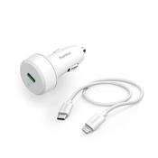 HAMA Avtomobilski hitri polnilnik s kablom za polnjenje Lightning, PD, 20 W, 1 m, bel