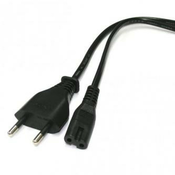 230V napajalni kabel, CEE7/16 (Euro vtič) - C7, 2 m, odobren s strani VDE, črn, logotip, 2-kolenski priključek