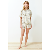 Trendyol Yellow-Multicolor 100% Cotton Gingham Knitted Pajamas Set