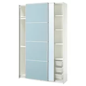 PAX / MEHAMN/AULI Ormar+klizna vrata, bijela dvostrano/svijetlo plava zrcalno staklo, 150x43x236 cm