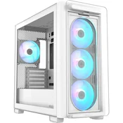ASUS A23 PLUS microATX računalniško ohišje, kaljeno steklo, štirje 120mm ARGB ventilatorji, podpora za BTF osnovne plošče, belo