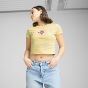 Womens Puma WARDROBE ESS FLORAL PACK Washed Graphic Baby T-Shirt, Yellow, Size XS, Clothing