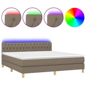 Greatstore Box spring postelja z vzmetnico LED taupe 180x200 cm blago
