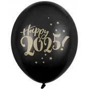 Silvestrski balon Srečno novo leto 2025! Črno-zlati potisk