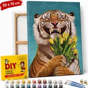 ERS Slika po številkah z okvirjem Tiger s cvetjem 50x70 cm