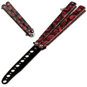 Žepni zložljivi metuljček za trening, Red Skulls, 23,5 cm