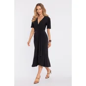 Made Of Emotion Womans Wrap-style midi dress with a ruffle and ruffles - black