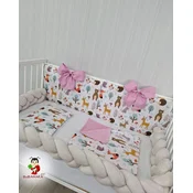 Bubamara037 Set za krevetac sa ogradicom od pletenica, sa lastišom, Bež-Beli
