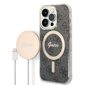 Guess Case + Charger Set iPhone 14 Pro 6,1 black hard case 4G Print MagSafe (GUBPP14LH4EACSK)