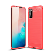 TPU gel ovitek/etui/ovitek Brushed Carbon za Samsung Galaxy S20 - rdeč