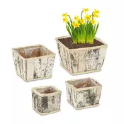 Northix Kvadratni cvetlični lonček Birch Set 4, naravni lonci z oblogo iz folije