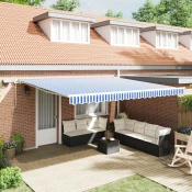 Skrovita tenda Plava i bijela 450 × 300 cm Poliester i aluminij