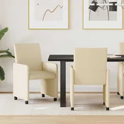 vidaXL Jedilni stoli s kolesi 2 pcs krema 57 x 66 x 94 cm blago