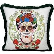 Frida Kahlo by Casa Padrino luxury decorative pillow with rhinestones white/colorful