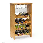 Northix Stojalo za vino iz bambusa za 16 steklenic z držalom za 12 kozarcev