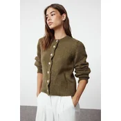Trendyol Khaki Soft Textured Jewel Buttoned Knitwear Cardigan