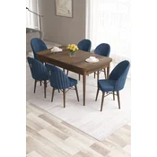 Hanah Home Set Trpezarijski sto i 6 stolica Roz, Plavo-braon