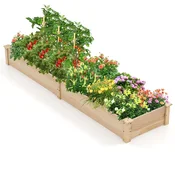 Costway Dvignjena lesena vrtna greda z 2 sadilnima škatlama in pregradami 228x62x25 cm naravna