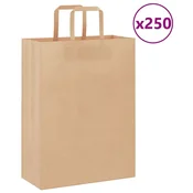 Vidaxl Papirnate vrečke 250 kosov z ročaji rjave barve 26x12x35 cm