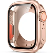 GS 2v1 polno ohišje + kaljeno steklo za Apple Watch 7/8/9 41MM, roza, zlata/oranžna