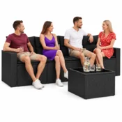Vidaxl Vrtna sedežna garnitura 5-delna z blazinami črn poli ratan
