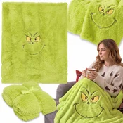 sarcia.eu Grinch Božična MEHKA odeja, KOSMATA, zelena pregrinjalo za posteljo, KRZNENA 130x160 cm