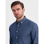 Ombre Mens patterned thin denim shirt with pocket - blue