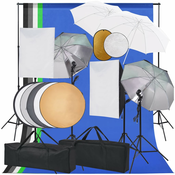 Den Foto studijski komplet s softboxi, dežniki, ozadjem, odbojnikom
