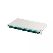 FO patch panel with equipment 19 1U, 24x SC dx, OM3, adapters, retractable, grey