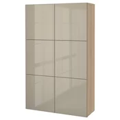 BESTA Kombin. odlaganje s vratima, belo b. im. hrastovine/Selsviken v. sjaj bež, 120x42x193 cm