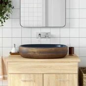 Greatstore Nadpultni umivalnik rjav in moder ovalen 59x40x14 cm keramika