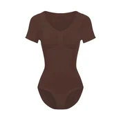 cfab Oblikovanje postave T-Shirt Bodysuit Sculpting Shapewear mit Slip rjava