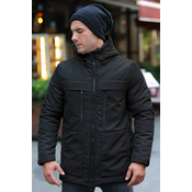 D1fference Mens Black Fleece Water And Windproof Hooded Winter Coat & Parka