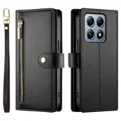 GS Ovitek s preklopom za Xiaomi 14T Pro, denarnica z zadrgo, črn