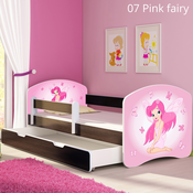 Dječji krevet ACMA s motivom, bočna wenge + ladica 160x80 cm - 07 Pink Fairy