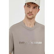 Pamucna majica Emporio Armani za muškarce, boja: bež, s aplikacijom