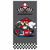 Carbotex Otroška brisača Mario Kart 70x140 sive dirkalne zastavice za bazen in na plažo