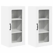 Vidaxl Stenski stekleni omarica PORTO 2 szt. Bela 40 x 31 x 80 cm