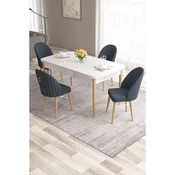 Hanah Home trpezarijski set Roz, sto na razvlacenje i 4 stolice, bela ploca, noge u prirodnoj boji drveta, antracit tkanina Babyface