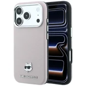 Premium ovitek Karl Lagerfeld Grained Leather Choupette Head MagSafe za iPhone 17 Pro/18 Pro - pink