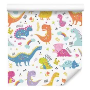 Tapeta z mavričnimi oblaki in barvitimi dinozavri za dnevno sobo in spalnico 50x1000 cm