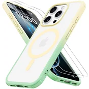 Iokmax ovitek z Magsafe in 2-delno zaščito zaslona (folija) za iPhone 16 Pro - bež-zelena