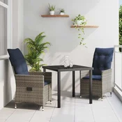 vidaXL vidaXL Miza in stolčki z blazino 3 pcs Siva PE ratan, (5000301218)