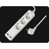 V-TAC Podaljševalni kabel, 3 vtičnice+2xUSB, 1,5 m,16A, 3G1,5 mm2, bel