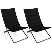 Costway Set 2 zložljivih plažnih stolov z naslonjali in oblazinjenimi sedeži črni