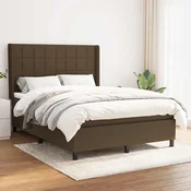 Greatstore Box spring postelja z vzmetnico temno rjava 140x200 cm blago