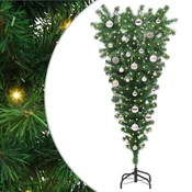 Vidaxl Obrnjena umetna praznična jelka s setom kroglic Zelena 150 cm