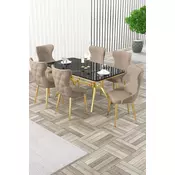 HANAH HOME Rasklopivi trpezarijski sto i stolice (7 delova) Esla Black Marble Gold Cappuccino